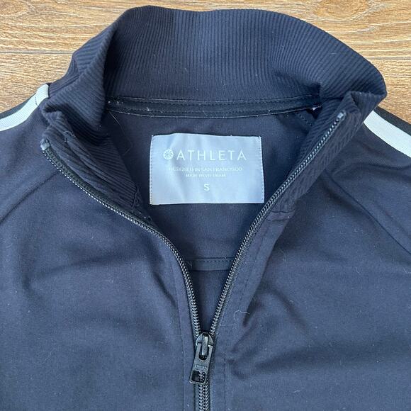 ATHLETA Circa Track Jacket Black with White Striped Sleeve Wmn Size Small - Picture 11 of 12
